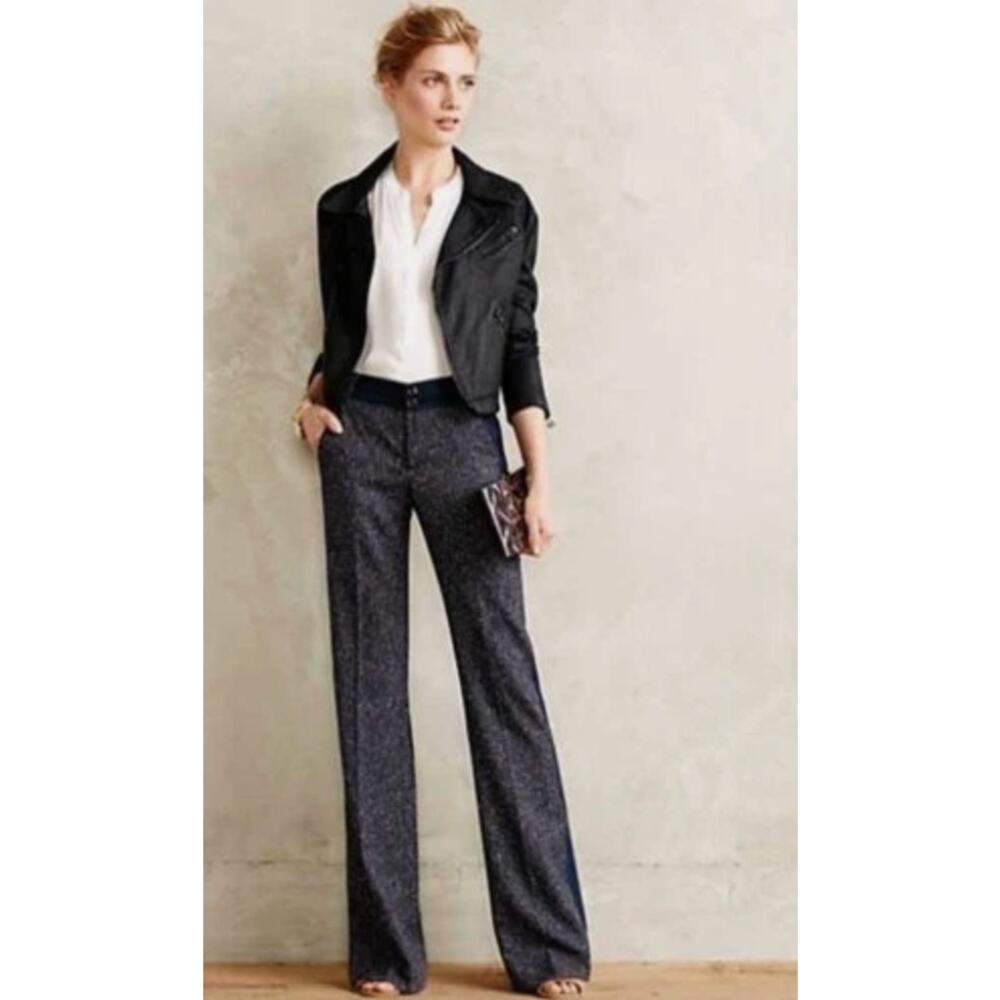 Anthropologie Elevenses Womens 6 Brighton Gray Blue Wide Leg Dress Pants Trendy
